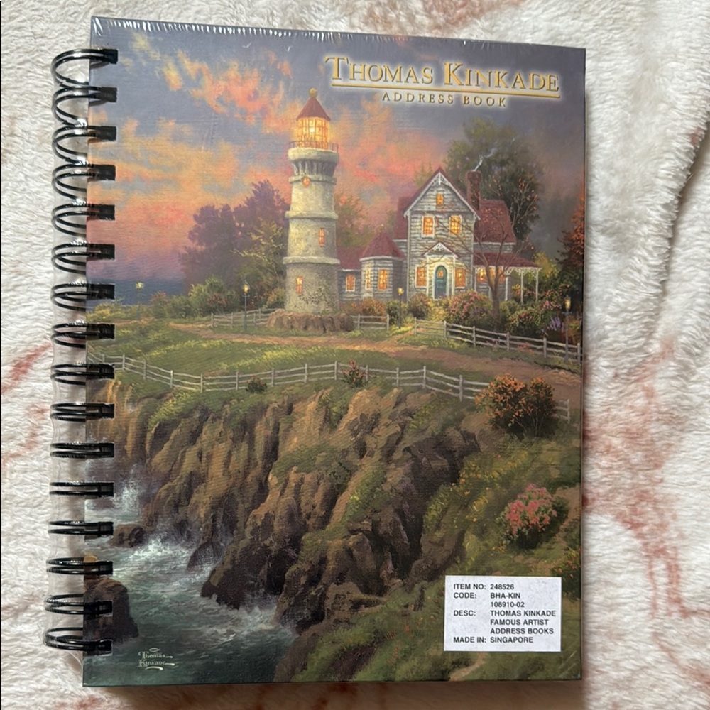 Thomas Kinkade Spiral Address Book with Lighthouse Scene. NEW still in plastic!